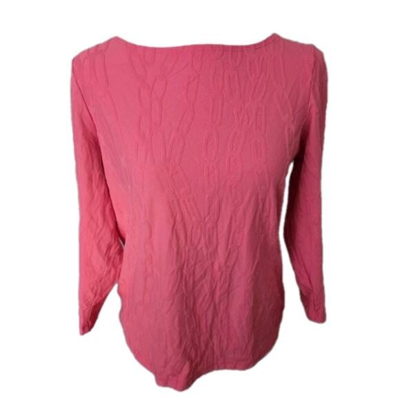 J. MCLAUGHLIN Pink Chain Print Soft Stretch Shirt Top Size Large Embossed - Picture 1 of 13